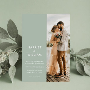 Invitation Mariage minimaliste moderne Sage Green
