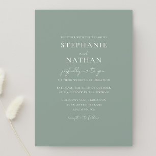 Invitation Mariage minimaliste moderne Sage Green