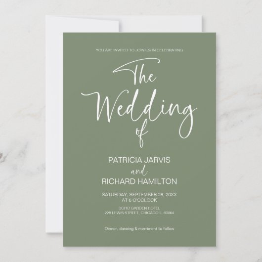 Invitation Mariage minimaliste moderne Sage Green (Devant)