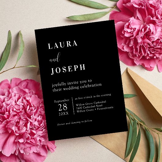 Invitation Mariage minimaliste moderne simple noir