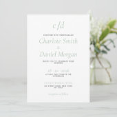Invitation Mariage minimaliste moderne vert blanc (Debout devant)