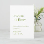 Invitation Mariage minimaliste moderne vert olive (Debout devant)