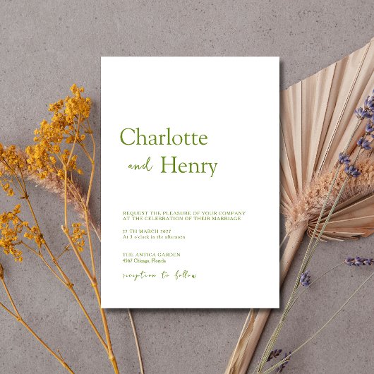 Invitation Mariage minimaliste moderne vert olive