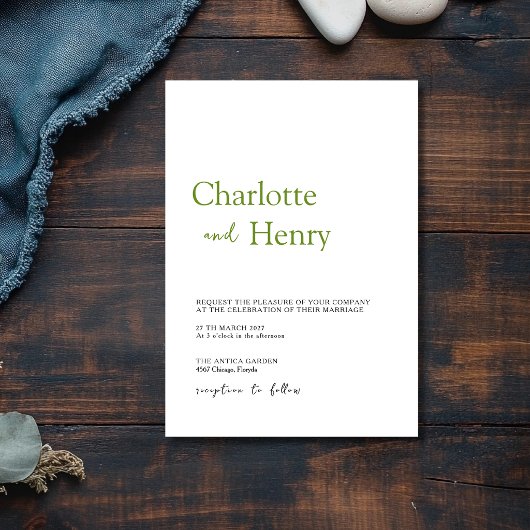 Invitation Mariage minimaliste moderne vert olive
