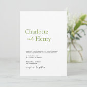 Invitation Mariage minimaliste moderne vert olive (Debout devant)