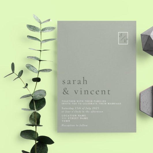Invitation Mariage Minimaliste Moderne Vert Sauge