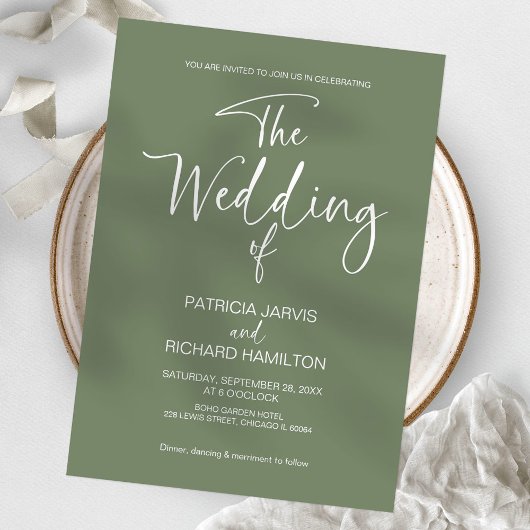 Invitation Mariage Minimaliste Moderne Vert Sauge 