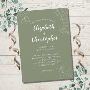Invitation Mariage minimaliste moderne vert sauge et blanc fl