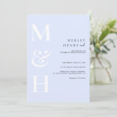 Invitation Mariage minimaliste monogramme bleu pastel blanc (Debout devant)