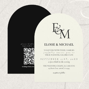 Invitation Mariage Minimaliste Monogramme Classique Noir & Bl