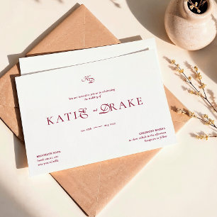 Invitation Mariage minimaliste monogramme Deep Burgundy écrit