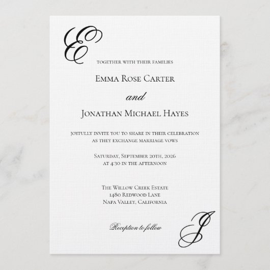 Invitation Mariage Minimaliste Monogramme Élégant (Devant)