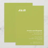 Invitation Mariage Minimaliste Monogramme Lime Chartreuse (Devant / Derrière)