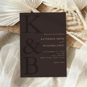 Invitation Mariage Minimaliste Monogramme Marron Moderne