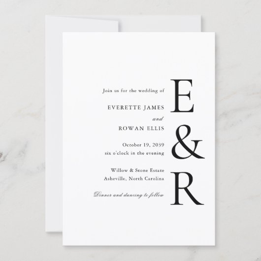 Invitation Mariage minimaliste monogramme moderne gras (Devant)