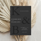 Invitation Mariage Minimaliste Monogramme Noir Mat