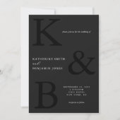 Invitation Mariage Minimaliste Monogramme Noir Mat (Devant)