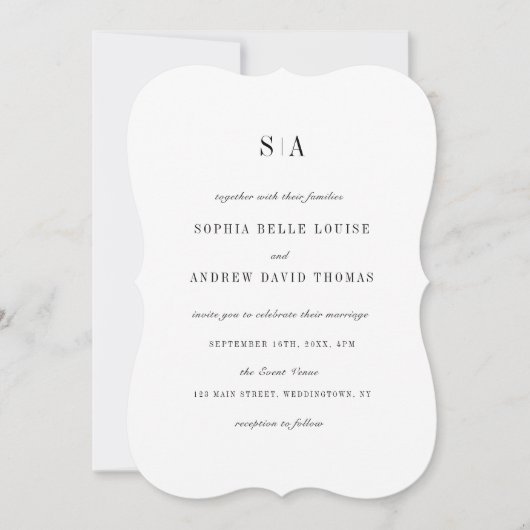 Invitation Mariage minimaliste monogramme sophistiqué (Devant)