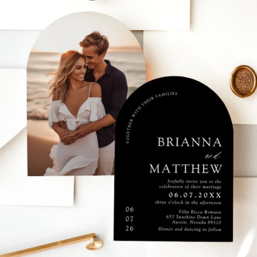 Invitation Mariage minimaliste noir & blanc moderne Arch