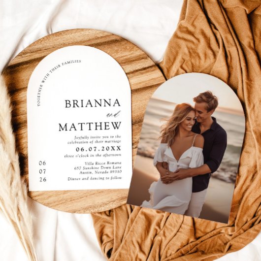 Invitation Mariage minimaliste noir & blanc moderne Arch