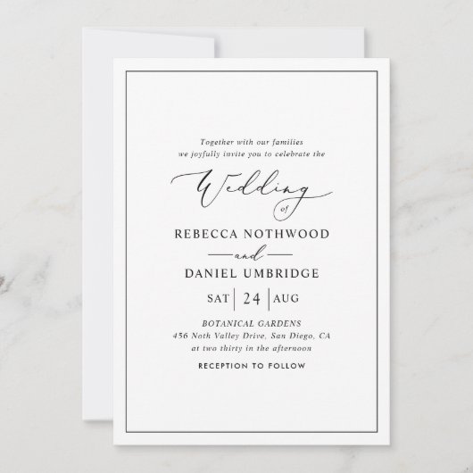 Invitation Mariage minimaliste noir et blanc (Devant)