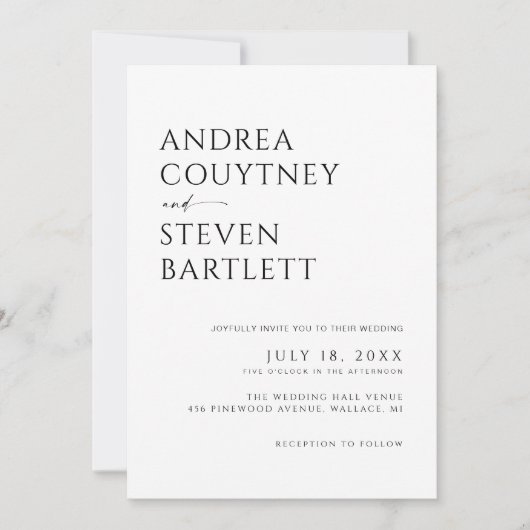 Invitation Mariage minimaliste noir et blanc (Devant)