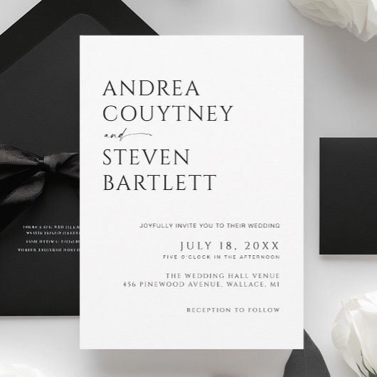 Invitation Mariage minimaliste noir et blanc