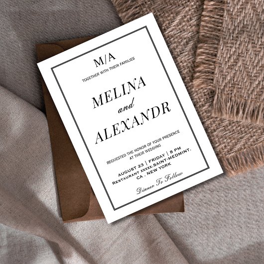 Invitation Mariage minimaliste noir et blanc