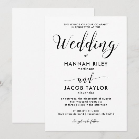 Invitation Mariage minimaliste noir et blanc (Devant / Derrière)