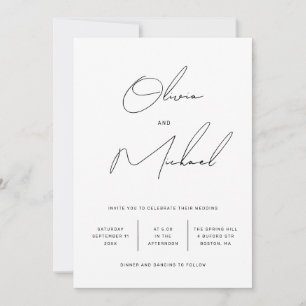 Invitation Mariage minimaliste noir et blanc avec écriture +