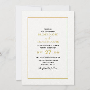 Invitation Mariage minimaliste noir et blanc en or simple