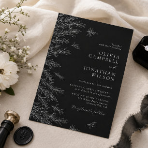 Invitation Mariage Minimaliste Noir Et Blanc Feuilles Moderne