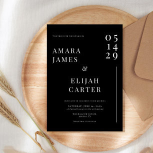 Invitation Mariage minimaliste noir et blanc moderne