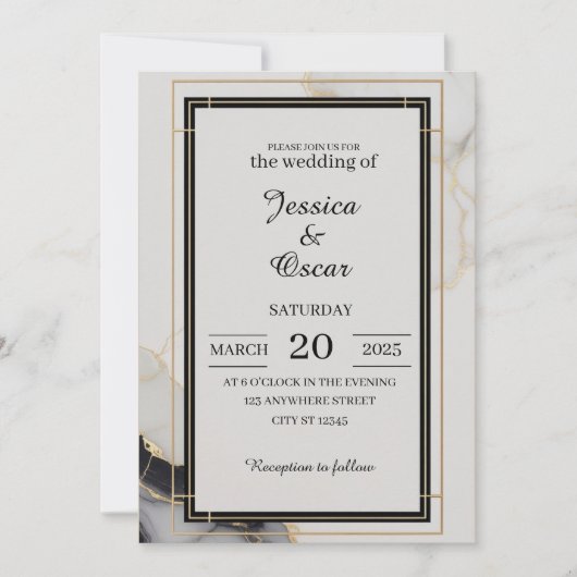 Invitation Mariage minimaliste noir et or (Devant)