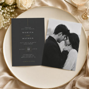 Invitation Mariage minimaliste noir et or de luxe