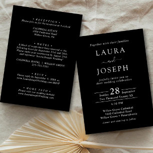 Invitation Mariage Minimaliste Noir Personnalisé Tout En Un