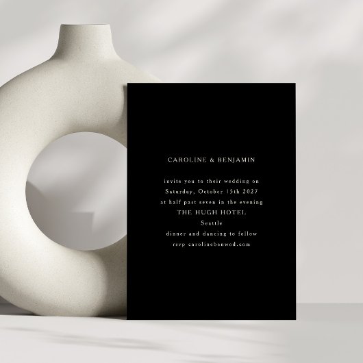 Invitation Mariage minimaliste noir solide classique