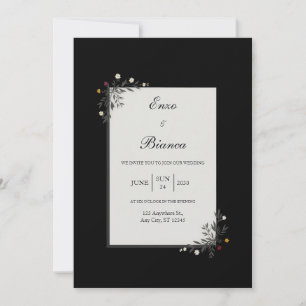 Invitation Mariage minimaliste nordique floral coin blanc
