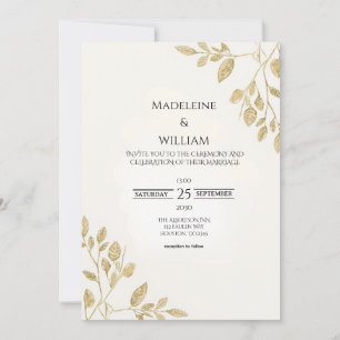 Invitation Mariage minimaliste or botanique eucalyptus