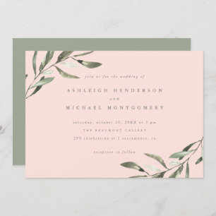 Invitation Mariage minimaliste Pastel Pink Sage Green Branche