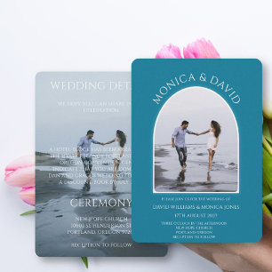 Invitation Mariage minimaliste photo arche bleu sarcelle mode