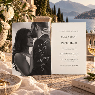 Invitation Mariage Minimaliste Photo Noir & Blanc Manuscrit