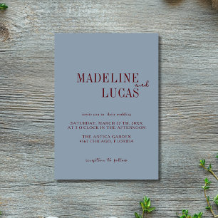 Invitation Mariage Minimaliste Propre Burgundy Profond Bleu P