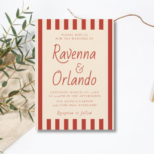 Invitation Mariage Minimaliste Rétro aux Rayures d'Ivoire Rou