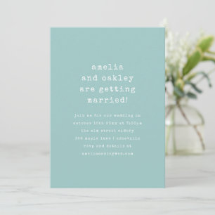 Invitation Mariage Minimaliste Rétro Machine à Écrire Aqua Bl