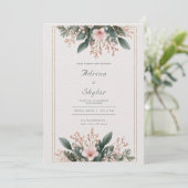 Invitation Mariage minimaliste rose pâle et vert (Debout devant)