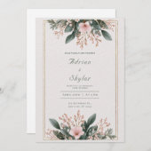 Invitation Mariage minimaliste rose pâle et vert (Devant / Derrière)