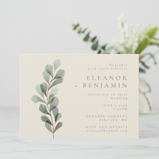 Invitation Mariage minimaliste rustique de verdure botanique (Debout devant)