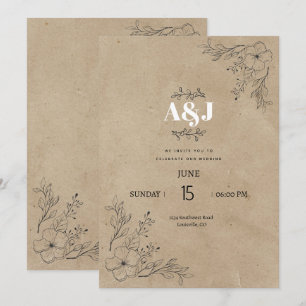 Invitation Mariage Minimaliste Rustique Vintage sur Parchemin