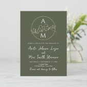 Invitation Mariage minimaliste Sage vert (Debout devant)